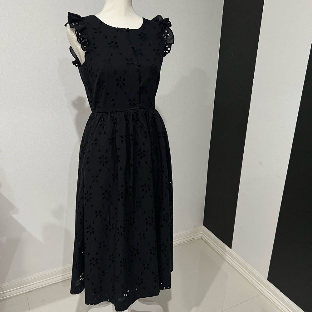 Black Smocked Ruffled Midi Sundress
